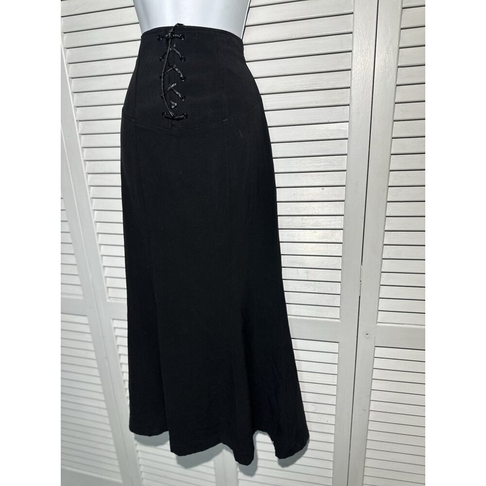 VTG Y2K Newport News Black Corset Lace Up Mermaid Maxi Skirt 4 Romantic Goth - Picture 11 of 14